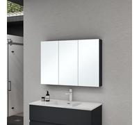 Sogood doporro Armoire Murale Salle de Bains avec Miroir Placard de Rangement Étagères Réglable Anthracite Mat en Bois Armoire de Toilette 3 Portes 100x15x70 cm Spiegelschrank 02