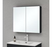 Sogood doporro Armoire Murale Salle de Bains avec Miroir Placard de Rangement Étagères Réglable Anthracite Mat en Bois Armoire de Toilette 2 Portes 80x15x70 cm Spiegelschrank 02