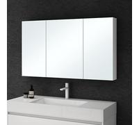 Sogood doporro Armoire Murale Salle de Bains avec Miroir Placard de Rangement Étagères Réglable Blanc Mat en Bois Armoire de Toilette 3 Portes 120x15x70 cm Spiegelschrank 02