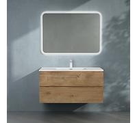 Sogood doporro Meuble de Salle de Bain Suspendu 100x48x50cm Ensemble de 3 Pièces Meuble avec Lavabo Solid Surface et LED Miroir Design Aqualis