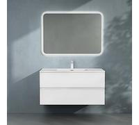 doporro Meuble de Salle de Bain Suspendu 80x48x50cm Ensemble de 3 Pièces Meuble avec Lavabo Solid Surface et LED Miroir Design Aqualis