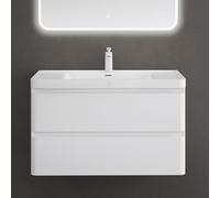 Sogood doporro Meuble de Salle de Bain Suspendu Blanc 90x48x55cm Ensemble de 2 Pièces Meuble avec Lavabo Design Lucca