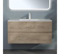 Sogood doporro Meuble de Salle de Bain Suspendu Chêne Clair 100x48x50cm Ensemble de 2 Pièces Meuble avec Lavabo Solid Surface Design Aqualis