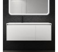 Sogood doporro Meuble de Salle de Bains Suspendu 120x50x46 cm avec Lavabo Ensemble de 2 Pièces Vasque et Meuble sous Vasque Blanc Design Santa