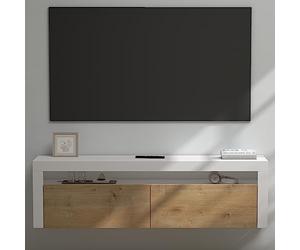 Sogood doporro Meuble TV Bas 160x40x46cm Armoire TV Blanc Mat + Marron Clair Table de Télévision Salon avec 2 Portes Meuble TV Suspendu Fernsehschrank01