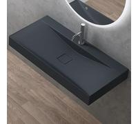 Sogood doporro Vasque à Poser 100cm avec Bonde Lavabo Suspendu Gris Noir Mat Colossum810 Fonte Minérale Solid Surface 100x48x12cm