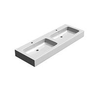 Sogood Double Lavabo à Poser Blanc 140cm Vasque pour 2 Lave Mains pour Salle de Bains 140x48x13 Colossum830