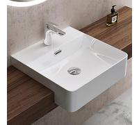 Sogood Lavabo à Encastrer Blanc Vasque en Céramique Lave Mains Carré de Qualité pour Salle de Bain 42,5x42,5x12,5cm Brüssel702
