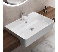 Sogood Lavabo à Encastrer Blanc Vasque en Céramique Lave Mains Rectangulaire de Qualité pour Salle de Bain 60x42x12,5cm Brüssel702