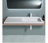 Sogood Lavabo à Encastrer Blanc Vasque en Fonte Minérale Lave Mains Rectangulaire pour Salle de Bain 120x46x14cm Colossum820