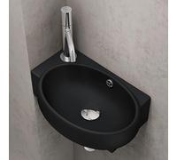 Sogood Lavabo Vasque à Monter au Mur Lave Mains à Suspendre à Poser Noir Mat Traitement Anticalaire en Céramique 42x28x15cm Bruxelles001R