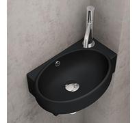 Sogood Lavabo Vasque à Monter au Mur Lave Mains à Suspendre à Poser Noir Mat Traitement Anticalaire en Céramique 42x28x15cm Bruxelles001L