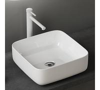 Sogood Lavabo Vasque à Poser Blanc 38,5x38,5x14 cm Lave Mains Carré en Céramique Revêtement NANO Easy Clean Brüssel106
