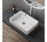 Sogood Lavabo Vasque à Poser Blanc 50x35x11 cm Lave Mains Rectangulaire en Céramique Revêtement NANO Easy Clean Brüssel105