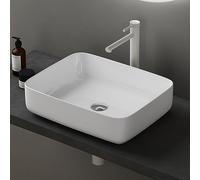 Sogood Lavabo Vasque à Poser Blanc 50x40x13,5 cm Lave Mains Rectangulaire en Céramique Revêtement NANO Easy Clean Brüssel106