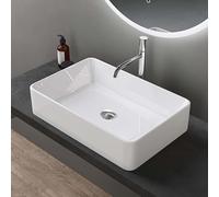 Sogood Lavabo Vasque à Poser Blanc 58x37x13.5 cm Lave Mains Rectangulaire en Céramique Revêtement NANO Easy Clean Brüssel105D