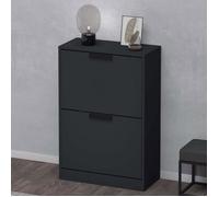 Sogood Meuble à Chaussures Gris Noir Mat 60x28x89 cm Rangement Armoire à Chaussures 2 Compartiments Range-Chaussures 01