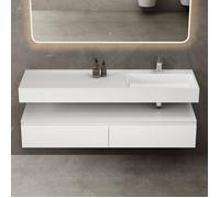 Sogood Meuble de Salle de Bain Blanc Mat Ensemble de 2 Pièces Meuble avec Lavabo 150cm Design Up avec 2 Grands Tiroirs