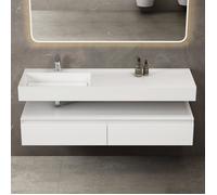doporro Meuble de Salle de Bain Blanc Mat Ensemble de 2 Pièces Meuble avec Lavabo 150cm Design Up avec 2 Grands Tiroirs