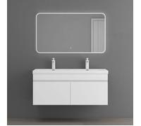 Sogood Meuble de Salle de Bain Blanc Mat Ensemble de 3 Pièces Meuble avec Lavabo 120cm et Miroir LED Design Botanica avec 2 Tiroirs