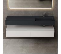 Sogood Meuble de Salle de Bain Blanc Mat Ensemble de 3 Pièces Meuble avec Lavabo 150cm et LED Miroir Design Up avec 2 Grands Tiroirs