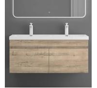 Sogood Meuble de Salle de Bain Chêne Clair Ensemble de 2 Pièces Meuble avec Lavabo 120cm Design Botanica avec 2 Grands Tiroirs