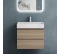Sogood Meuble de Salle de Bain Chêne Clair Ensemble de 2 Pièces Meuble avec Lavabo et Bonde 60x38x56cm Design Verona F148