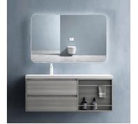Sogood Meuble de Salle de Bain Chêne Foncé Ensemble de 2 Pièces Meuble avec Lavabo 120cm Open avec 2 Tiroirs et 1 Compartiment