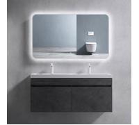 Sogood Meuble de Salle de Bain Gris Ensemble de 2 Pièces Meuble avec Lavabo 120cm Design Botanica avec 2 Grands Tiroirs