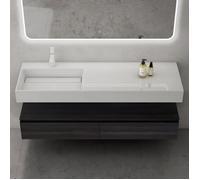 Sogood Meuble de Salle de Bain Gris Foncé Ensemble de 2 Pièces Meuble avec Lavabo 150cm UP avec 2 Grands Tiroirs