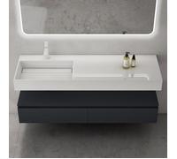 doporro Meuble de Salle de Bain Gris Noir Mat Ensemble de 2 Pièces Meuble avec Lavabo 150cm Design Up avec 2 Grands Tiroirs