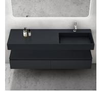 doporro Meuble de Salle de Bain Gris Noir Mat Ensemble de 2 Pièces Meuble avec Lavabo 150cm Design Up avec 2 Grands Tiroirs