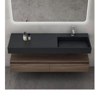 Sogood Meuble de Salle de Bain Marron Ensemble de 2 Pièces Meuble avec Lavabo 150cm Up avec 2 Grands Tiroirs