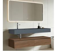 Sogood Meuble de Salle de Bain Marron Ensemble de 3 Pièces Meuble avec Lavabo 150cm et LED Miroir UP avec 2 Grands Tiroirs