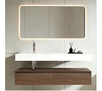 Sogood Meuble de Salle de Bain Marron Ensemble de 3 Pièces Meuble avec Lavabo 150cm et LED Miroir UP avec 2 Grands Tiroirs