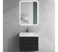 Sogood Meuble de Salle de Bain Noir Texturé Ensemble de 3 Pièces Meuble avec Lavabo et Bonde avec Miroir 60x38x56cm Design Verona F147