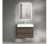 Sogood Meuble de Salle de Bain Quadratto, 2 Parties, Lavabo en Resine avec 2 Tiroirs 73x48x60cm Chêne