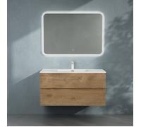 Sogood Meuble de Salle de Bain Suspendu 100x48x50cm Ensemble de 3 Pièces Meuble avec Lavabo et LED Miroir Aqualis