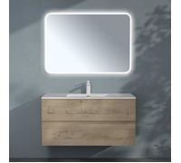 Sogood Meuble de Salle de Bain Suspendu 100x48x50cm Ensemble de 3 Pièces Meuble avec Lavabo et Led Miroir Design Aqualis