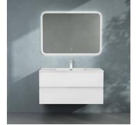 Sogood Meuble de Salle de Bain Suspendu 100x48x50cm Ensemble de 3 Pièces Meuble avec Lavabo et Led Miroir Design Aqualis