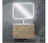 Sogood Meuble de Salle de Bain Suspendu 80x48x50cm Ensemble de 3 Pièces Meuble avec Lavabo et Led Miroir Design Aqualis