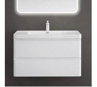 Sogood Meuble de Salle de Bain Suspendu Blanc 90x48x55cm Ensemble de 2 Pièces Meuble avec Lavabo Design Lucca
