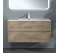 Sogood Meuble de Salle de Bain Suspendu Chêne Clair 100x48x50cm Ensemble de 2 Pièces Meuble avec Lavabo Solid Surface Design