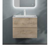 Sogood doporro Meuble de Salle de Bain Suspendu Chêne Clair 60x48x50cm Ensemble de 2 Pièces Meuble avec Lavabo Solid Surface Design Aqualis