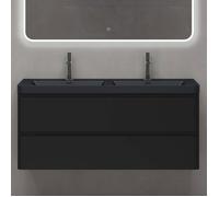 Doporro Meuble de Salle de Bain Suspendu Noir Mat 120x48x55cm Ensemble de 2 Pièces Meuble avec Lavabo Design Lucca