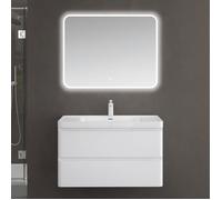 Sogood Meuble de Salle de Bain Suspendus Blanc 90x48x55 cm Ensemble de 3 Pièces Meuble avec Lavabo et Miroir Design Lucca