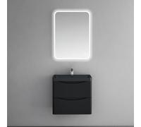 Sogood Meuble de Salle de Bain Suspendus Noir Mat 60x42x50cm Ensemble de 3 Pièces Meuble avec Lavabo et Miroir Design Smile-Lackier