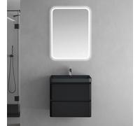 Sogood Meuble de Salle de Bain Suspendus Noir Mat 60x42x55 cm Ensemble de 3 Pièces Meuble avec Lavabo et Miroir Design Lucca
