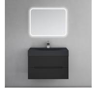 Sogood Meuble de Salle de Bain Suspendus Noir Mat 80x48x56cm Ensemble de 3 Pièces Meuble avec Lavabo et Miroir Yoga-Lackier