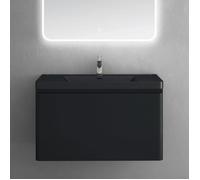 Sogood Meuble de Salle de Bain Suspendus Noir Mat 90x48x50cm Ensemble de 2 Pièces Meuble avec Lavabo Design Ancona